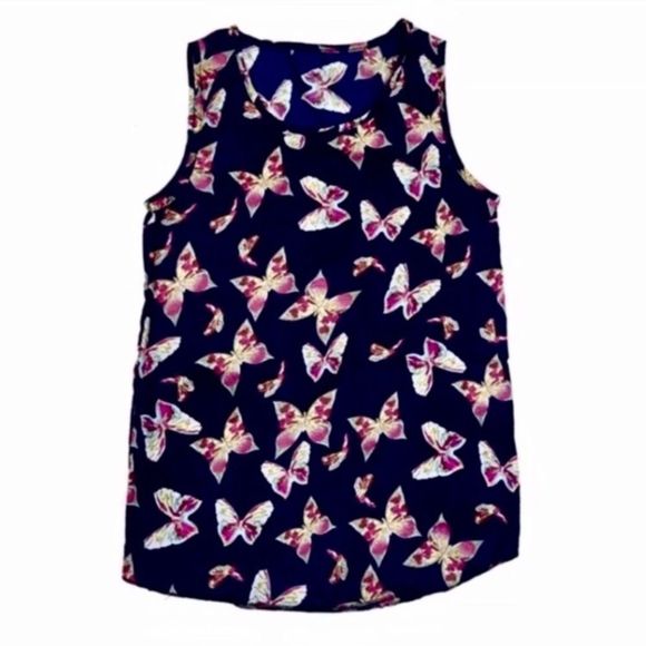 Sleeveless Navy Blue Butterfly Print Chiffon Top M-XL - Picture 7 of 8